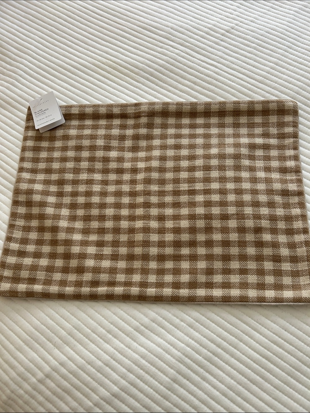 Pottery Barn Tan and Cream Gingham Accent Pillow Cover